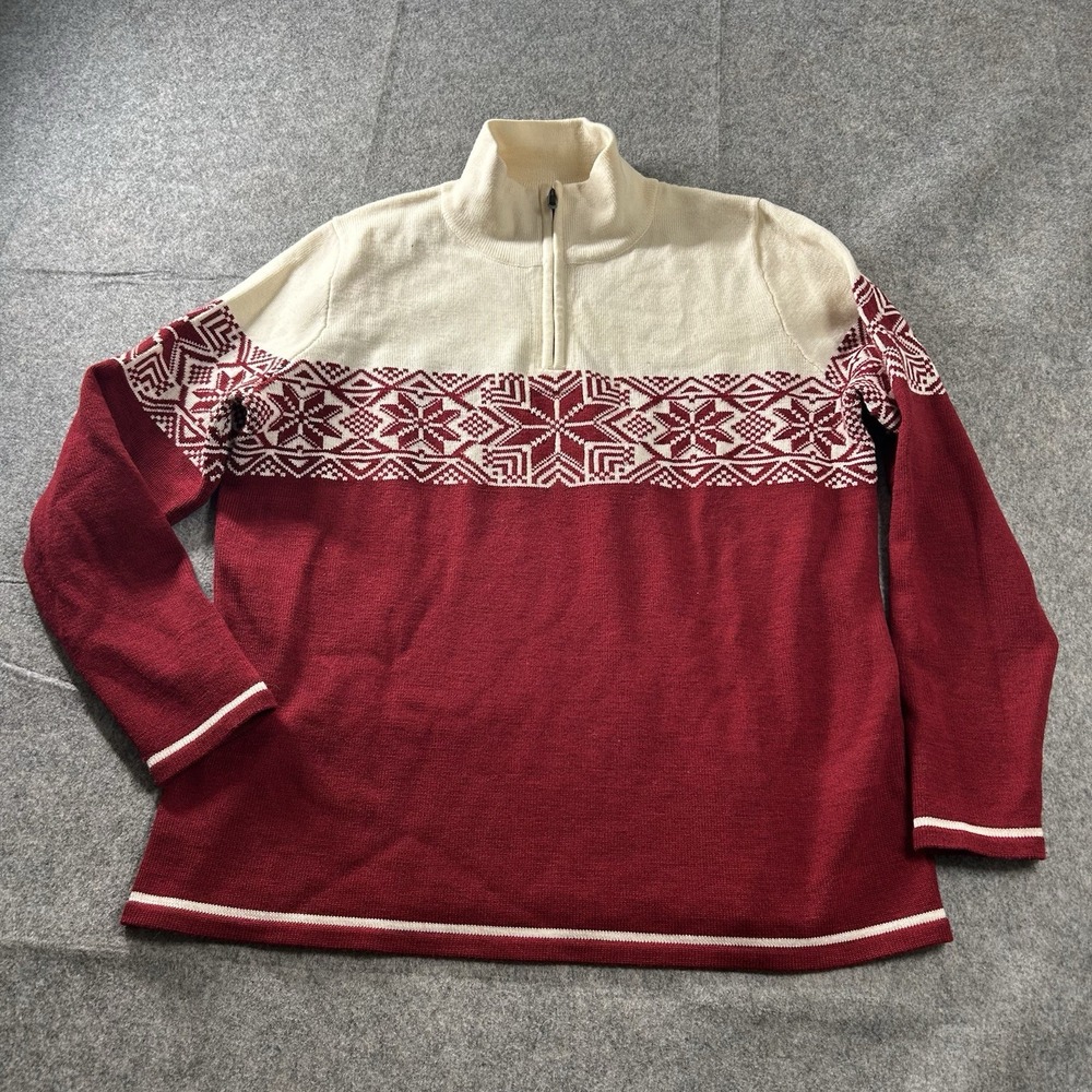 Eddie Bauer Sport Sweater Womens XL Fair Isle Nordic Merino Wool Red Holiday Ski